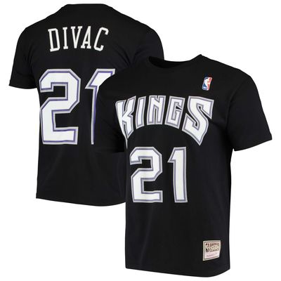 Men's Mitchell & Ness Vlade Divac Black Sacramento Kings Hardwood Classics Stitch Name Number T-Shirt