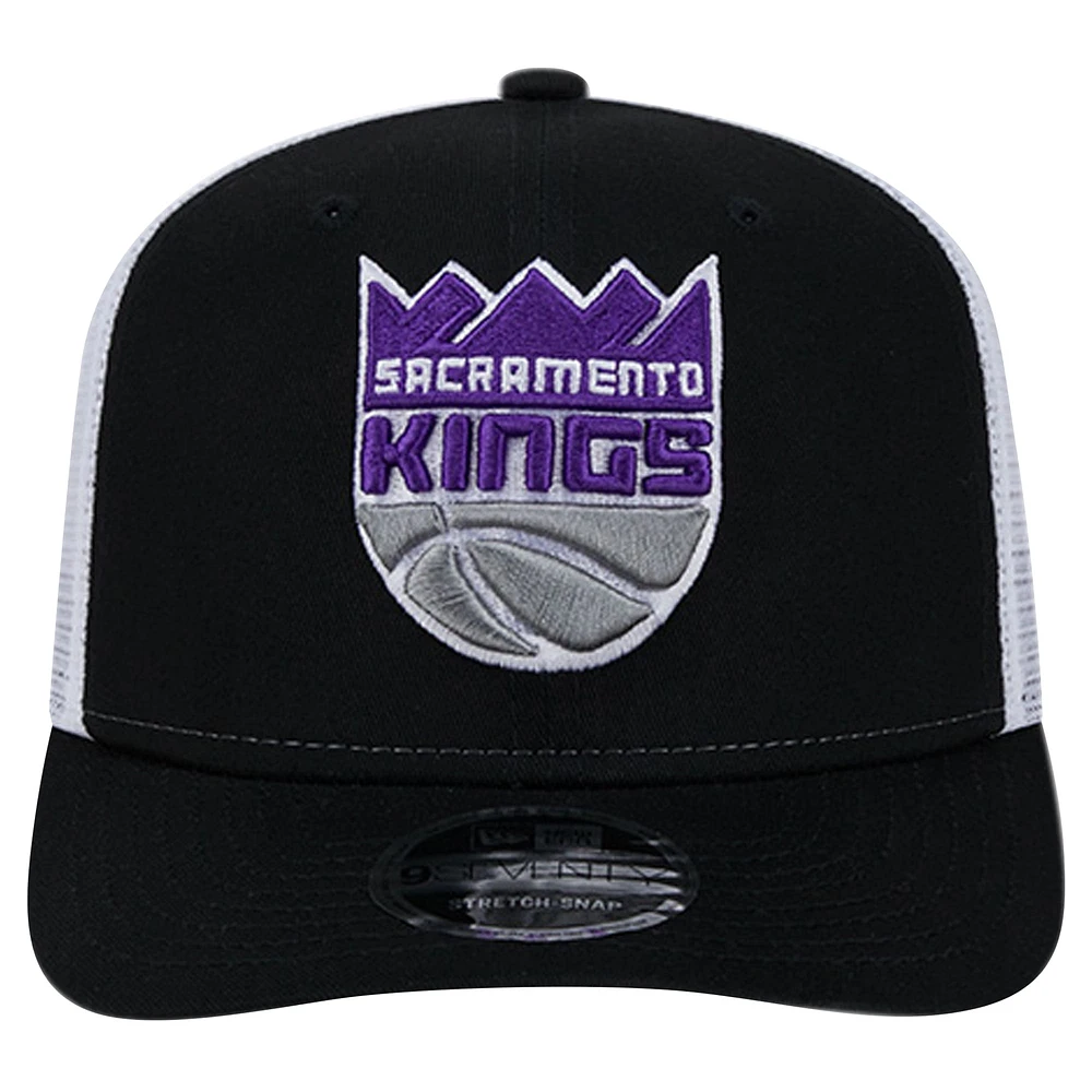 Men's New Era Black/White Sacramento Kings Trucker 9SEVENTY COOLERA Stretch-Snap Hat