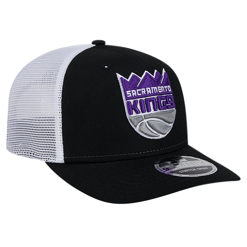 Men's New Era Black/White Sacramento Kings Trucker 9SEVENTY COOLERA Stretch-Snap Hat