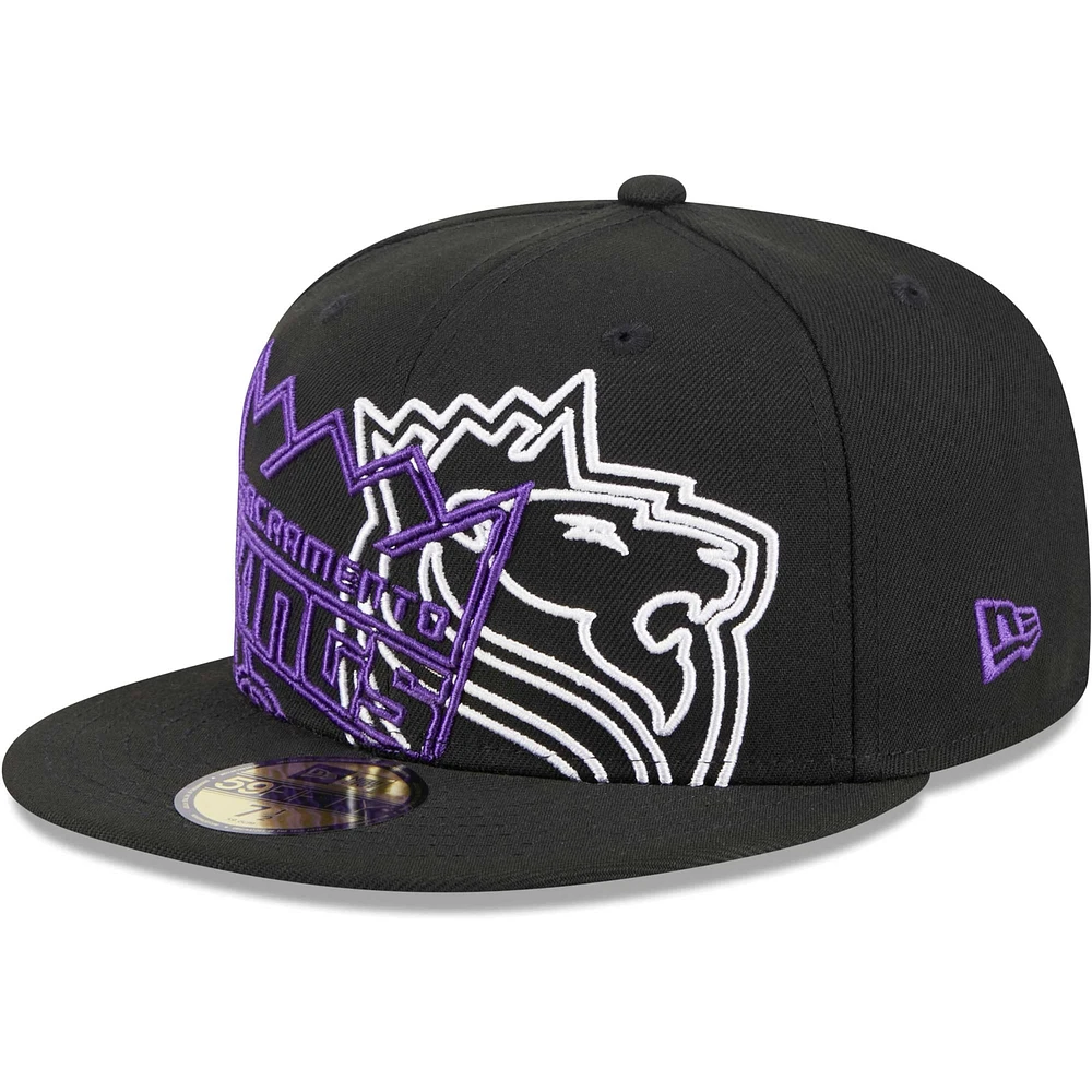 Men's New Era  Black Sacramento Kings Game Day Hollow Logo Mashup 59FIFTY Fitted Hat