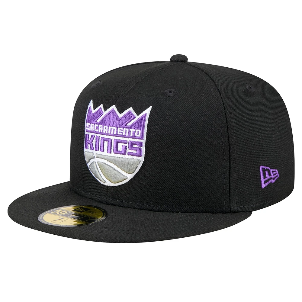 Casquette ajustée noire New Era Sacramento Kings Throwback Pennant 59FIFTY pour homme