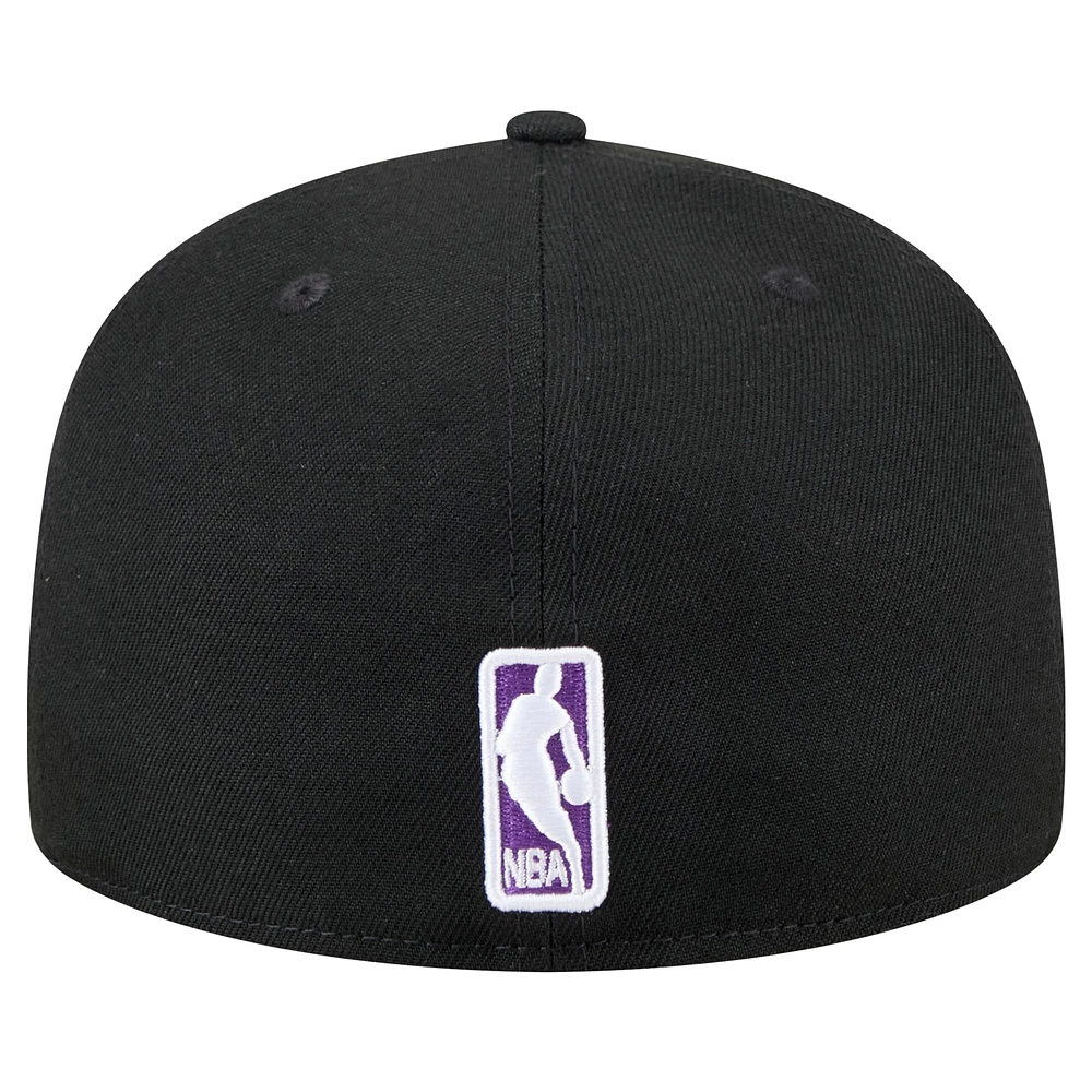 Casquette ajustée noire New Era Sacramento Kings Throwback Pennant 59FIFTY pour homme