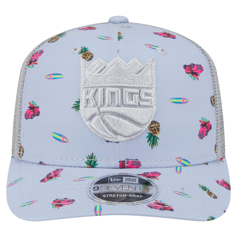 Men's New Era Light Blue/Gray Sacramento Kings Adventure Aloha Pattern 9SEVENTY Stretch-Snap Hat