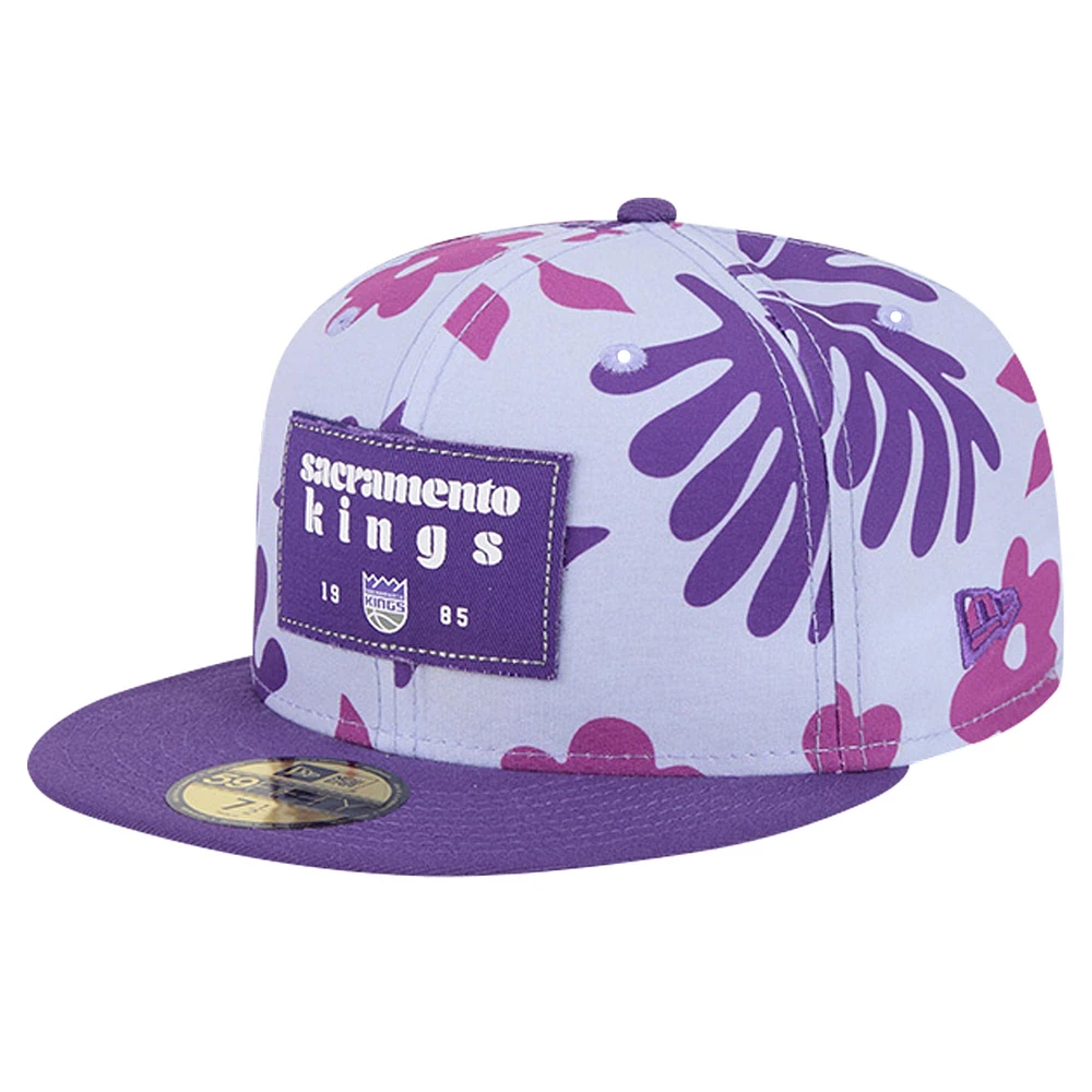 Men's New Era Purple Sacramento Kings Palm Fronds 2-Tone 59FIFTY Fitted Hat