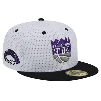 Casquette ajustée 59FIFTY Throwback 2Tone New Era pour hommes, blanc/noir, Sacramento Kings