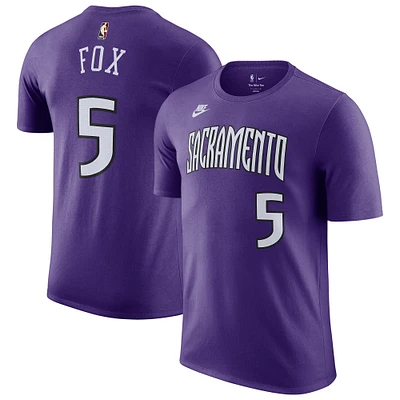 T-shirt Nike De'Aaron Fox pour homme, édition classique des Sacramento Kings, violet, avec nom et numéro