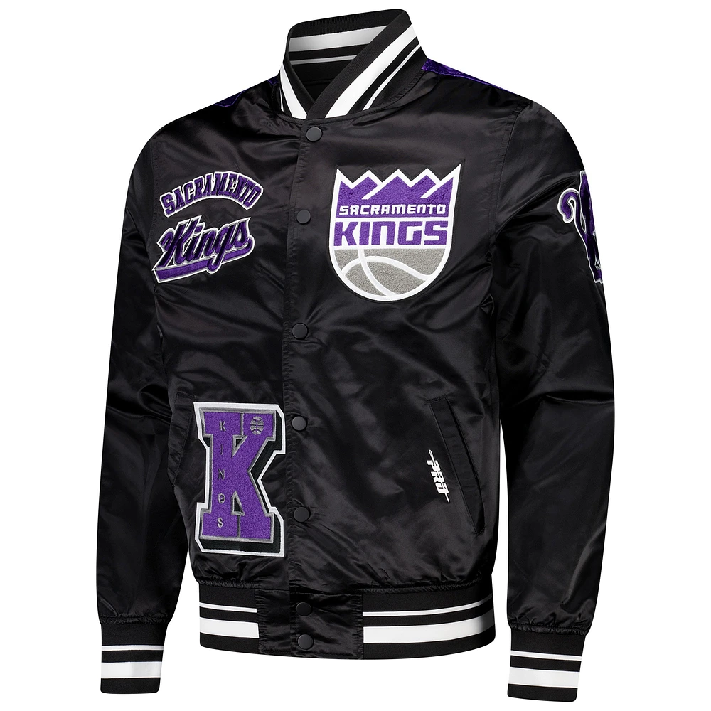 Men's Pro Standard Black Sacramento Kings Sublimated Satin Full-Snap Jacket