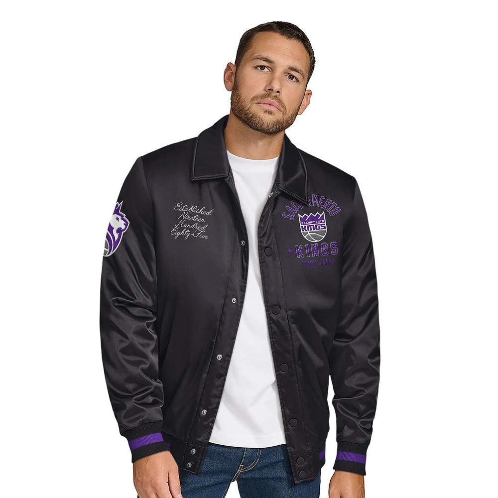 Men's Tommy Jeans Purple Sacramento Kings Jacob Chain Stitch Applique Full-Snap Varsity Jacket