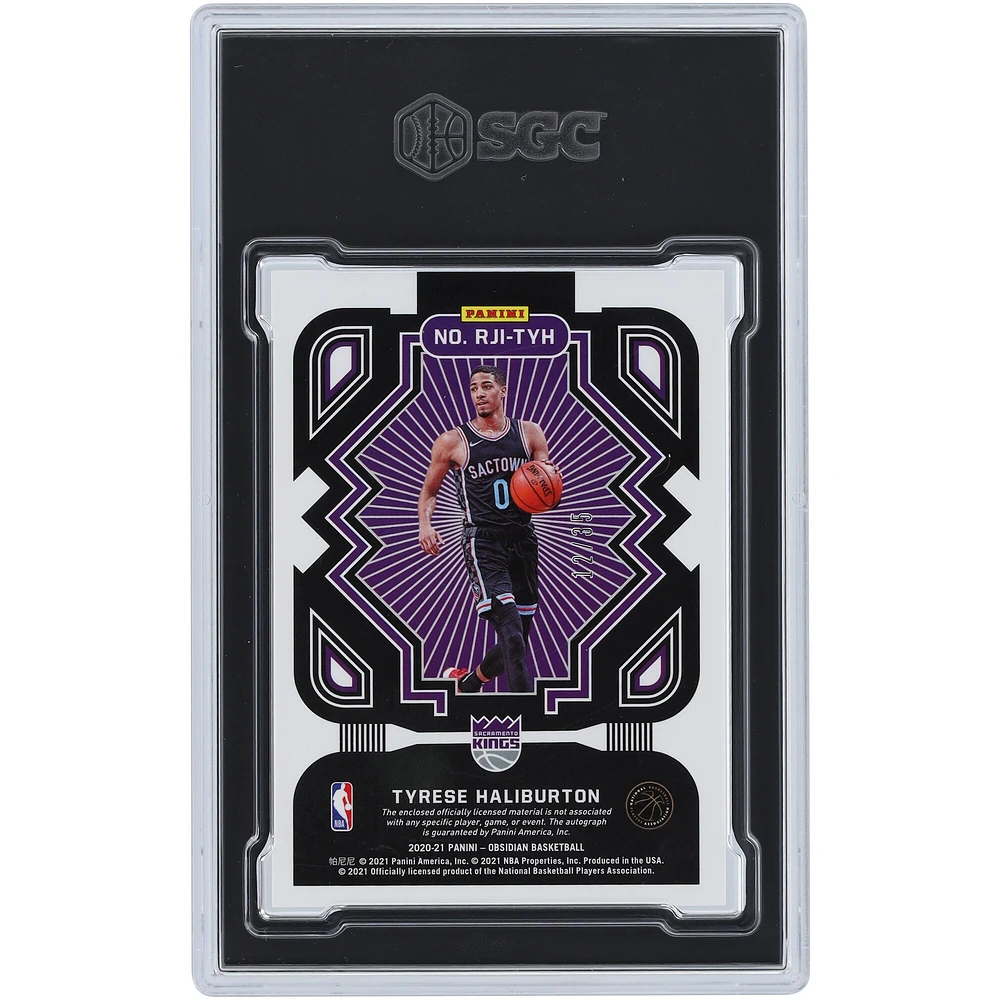 Maillot de recrue violet autographié Panini Obsidian Electric Etch 2020-21 de Tyrese Haliburton Sacramento Kings, encre bicolore double relique #RJI-TYH #12/35 SGC, carte authentifiée 9/10