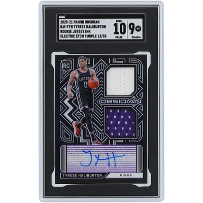 Maillot de recrue violet autographié Panini Obsidian Electric Etch 2020-21 de Tyrese Haliburton Sacramento Kings, encre bicolore double relique #RJI-TYH #12/35 SGC, carte authentifiée 9/10