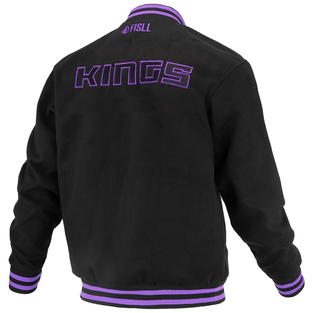 Veste universitaire unisexe FISLL noire Logoman Shadow Collection des Sacramento Kings, entièrement à boutons-pression