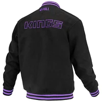 Veste universitaire unisexe FISLL noire Logoman Shadow Collection des Sacramento Kings, entièrement à boutons-pression