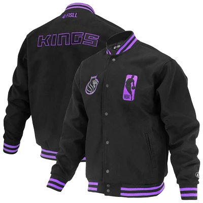 Veste universitaire unisexe FISLL noire Logoman Shadow Collection des Sacramento Kings, entièrement à boutons-pression