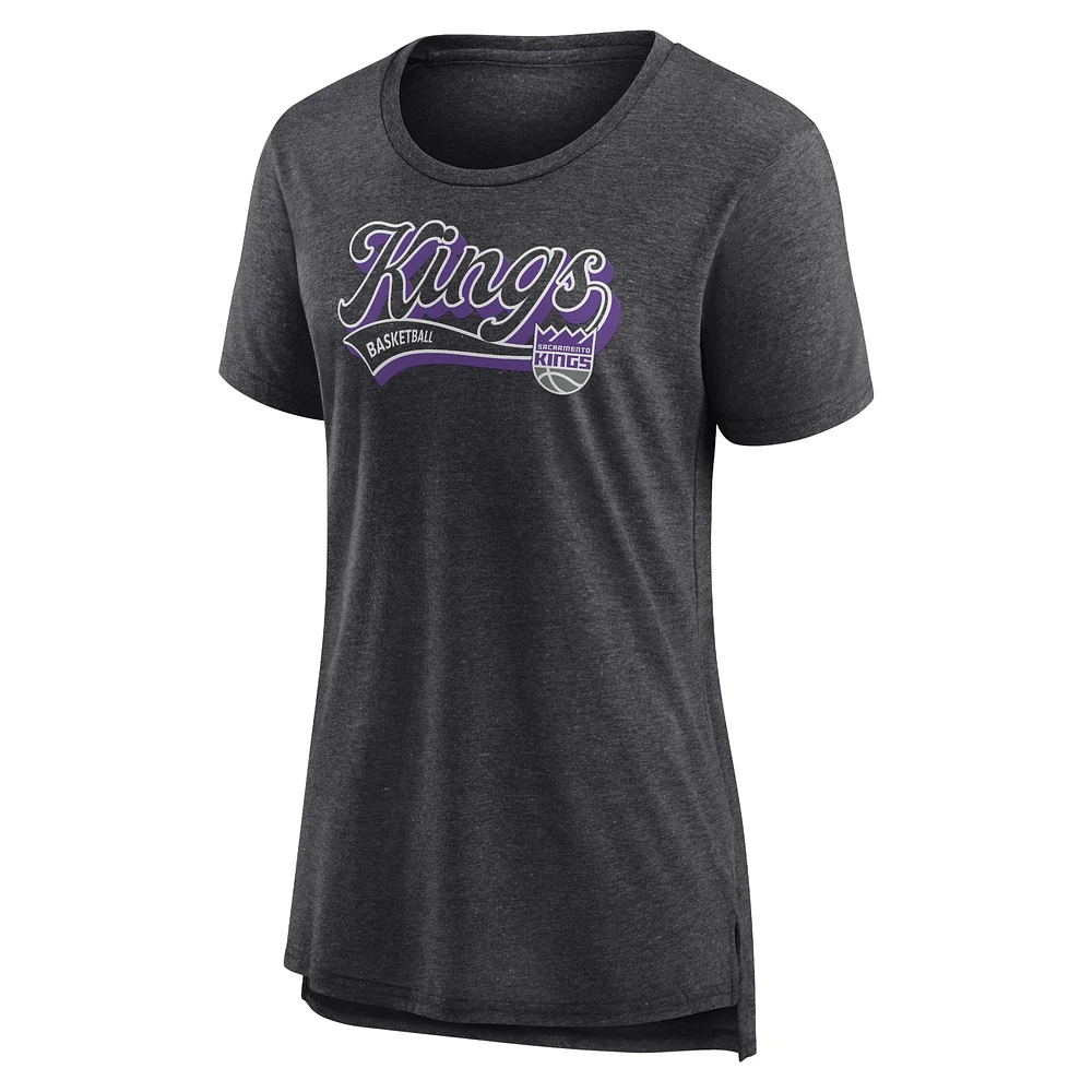 T-shirt à trois mélanges Fanatics Heather Charcoal pour femmes des Sacramento Kings League Leader