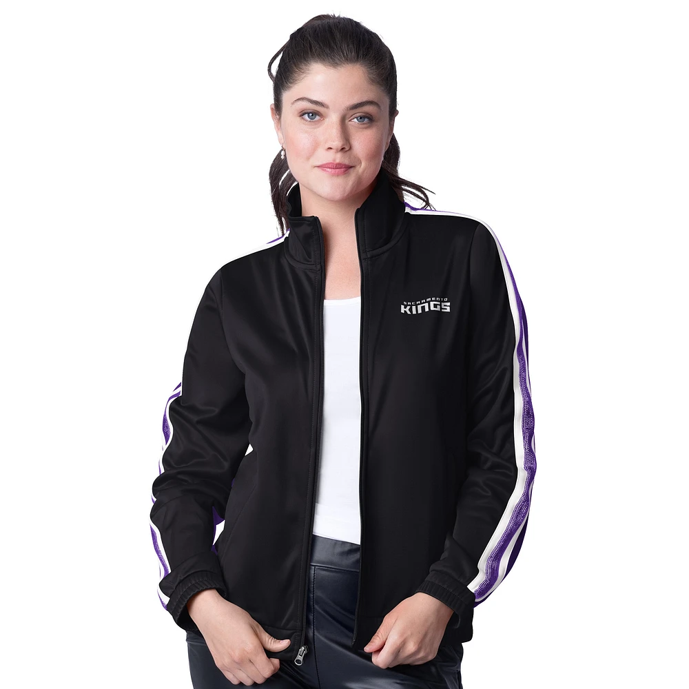 Women's G-III 4Her by Carl Banks Black/Purple Sacramento Kings Rebel Sequin Bling Full-Zip Track Jacket