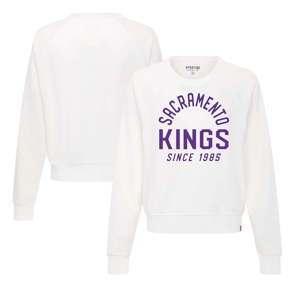 Women's Sportiqe White Sacramento Kings Ashlyn Super Soft Raglan Pullover Sweatshirt