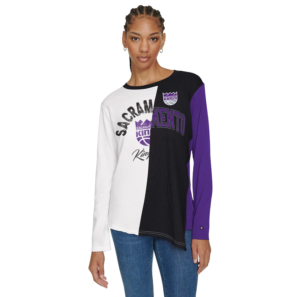 Women's Tommy Jeans White/Black Sacramento Kings Amelia Color Blocked Long Sleeve T-Shirt