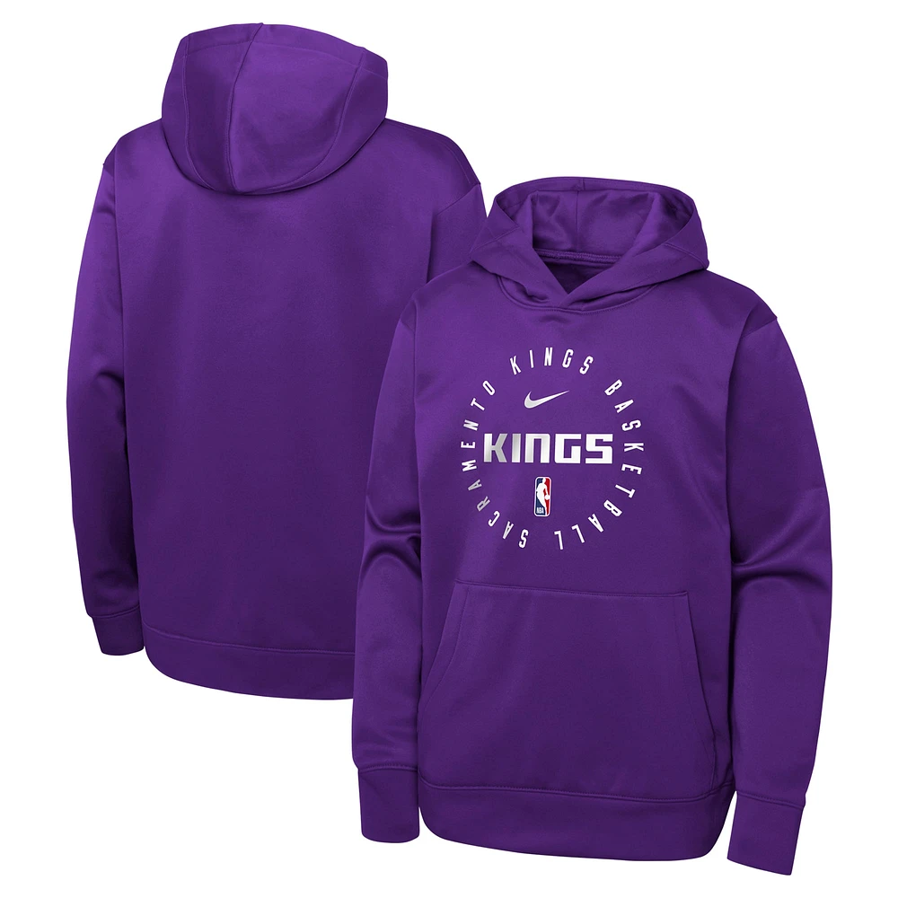 Youth Nike Purple Sacramento Kings Performance Practice Spotlight Pullover Hoodie