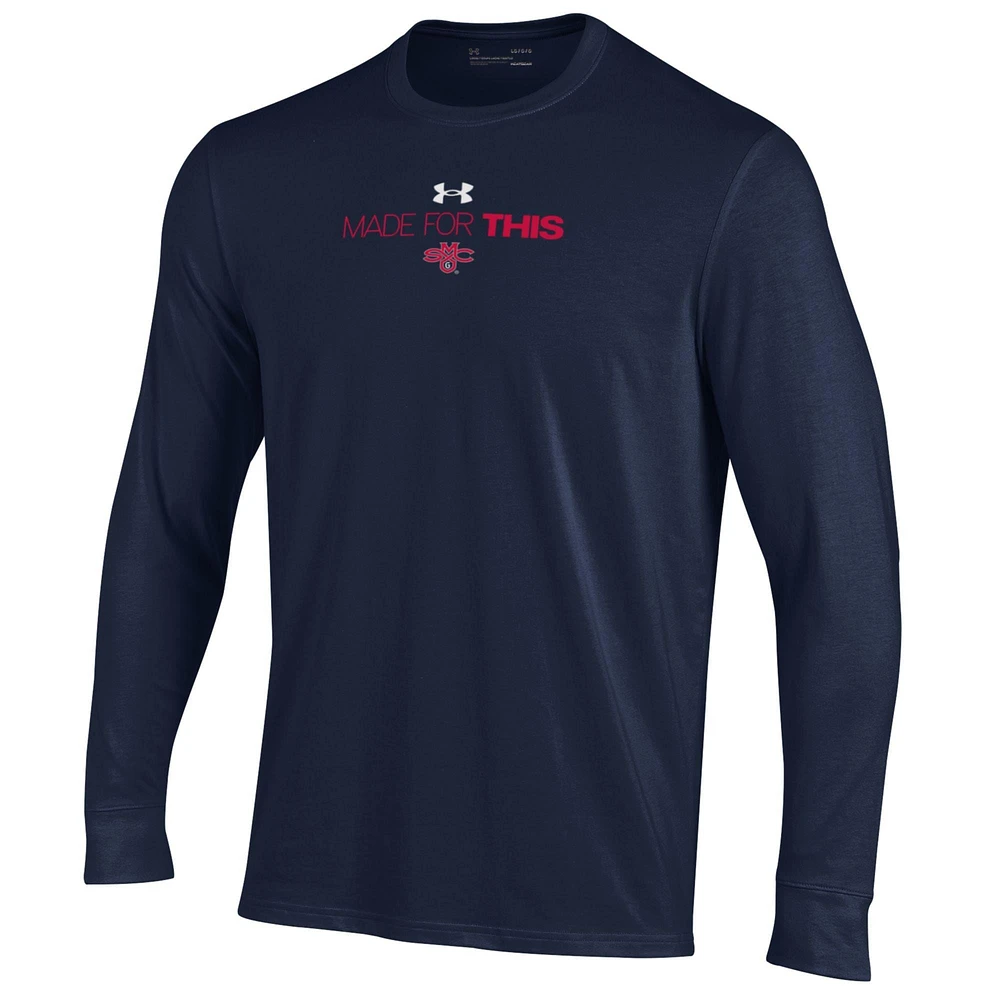 T-shirt à manches longues Under Armour pour hommes, bleu marine, Saint Mary's Gaels 2024 On-Court Bench Unity Performance