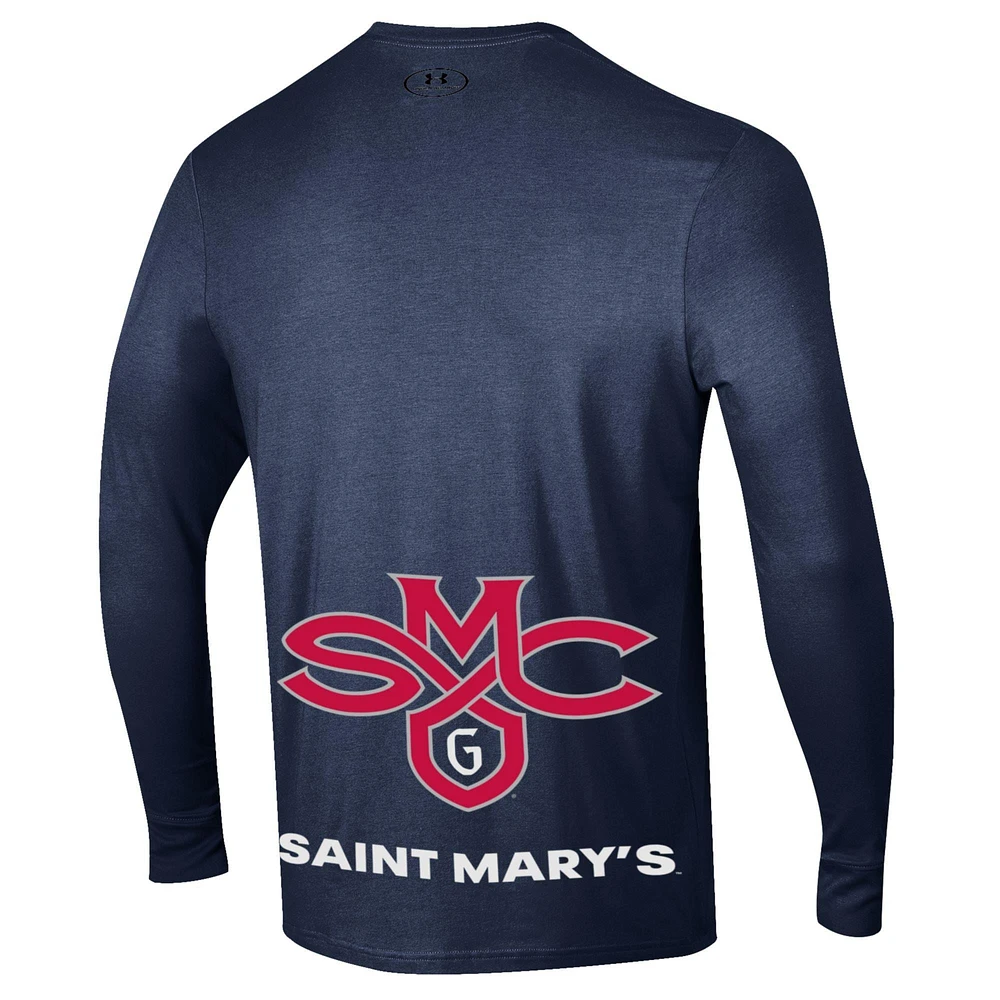 T-shirt à manches longues Under Armour pour hommes, bleu marine, Saint Mary's Gaels 2024 On-Court Bench Unity Performance