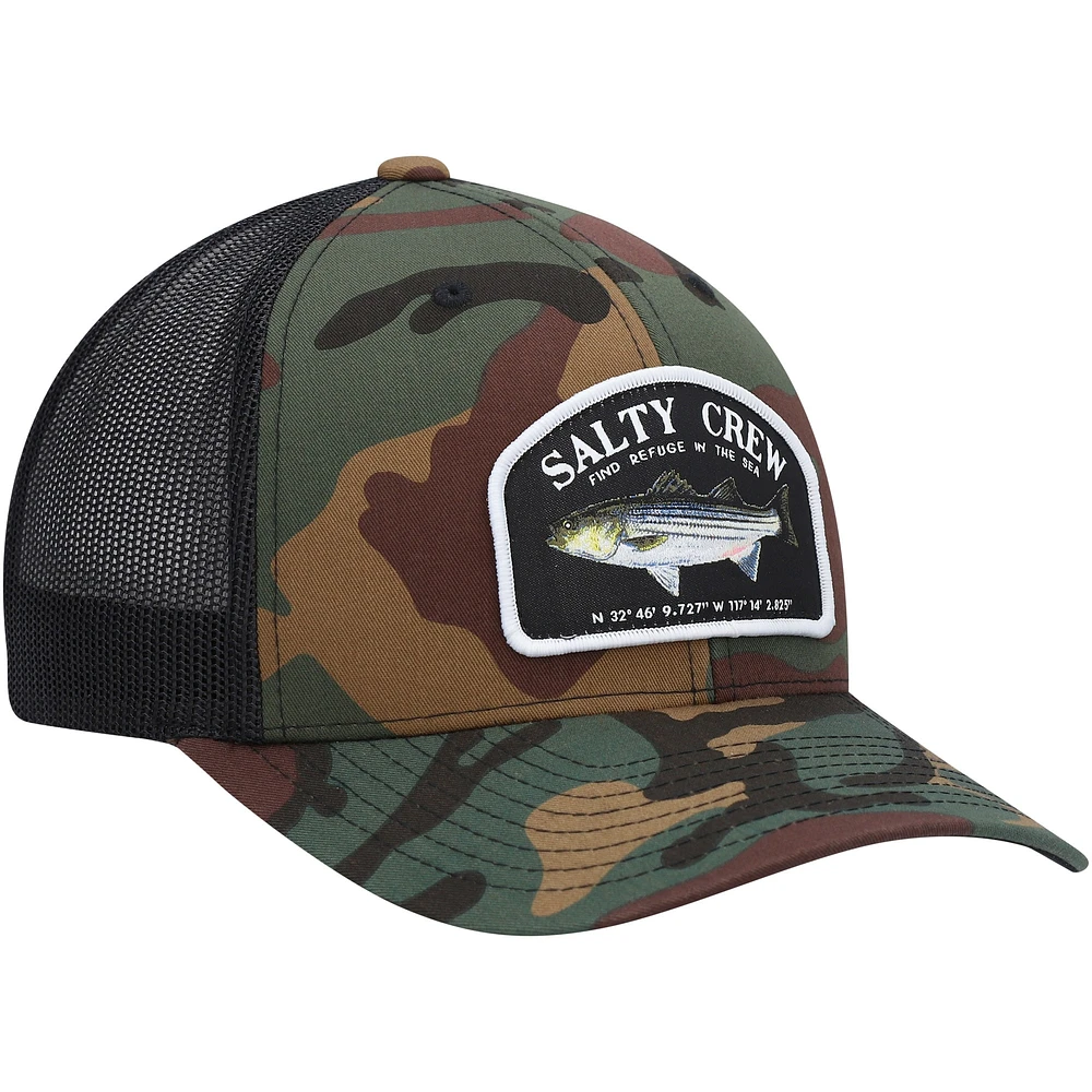 Casquette Salty Crew Camo/Black Striper Retro Trucker Snapback pour homme