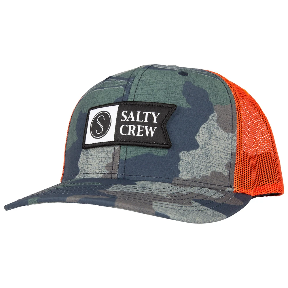 Men's Salty Crew  Camo/Orange Pinnacle 2 Retro Trucker Snapback Hat