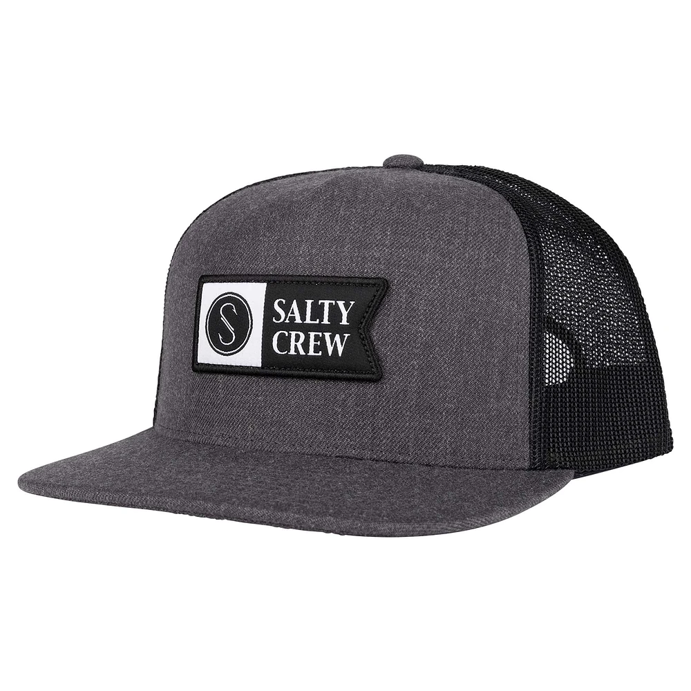 Casquette Snapback Salty Crew gris chiné/noir Alpha Twill Trucker pour hommes