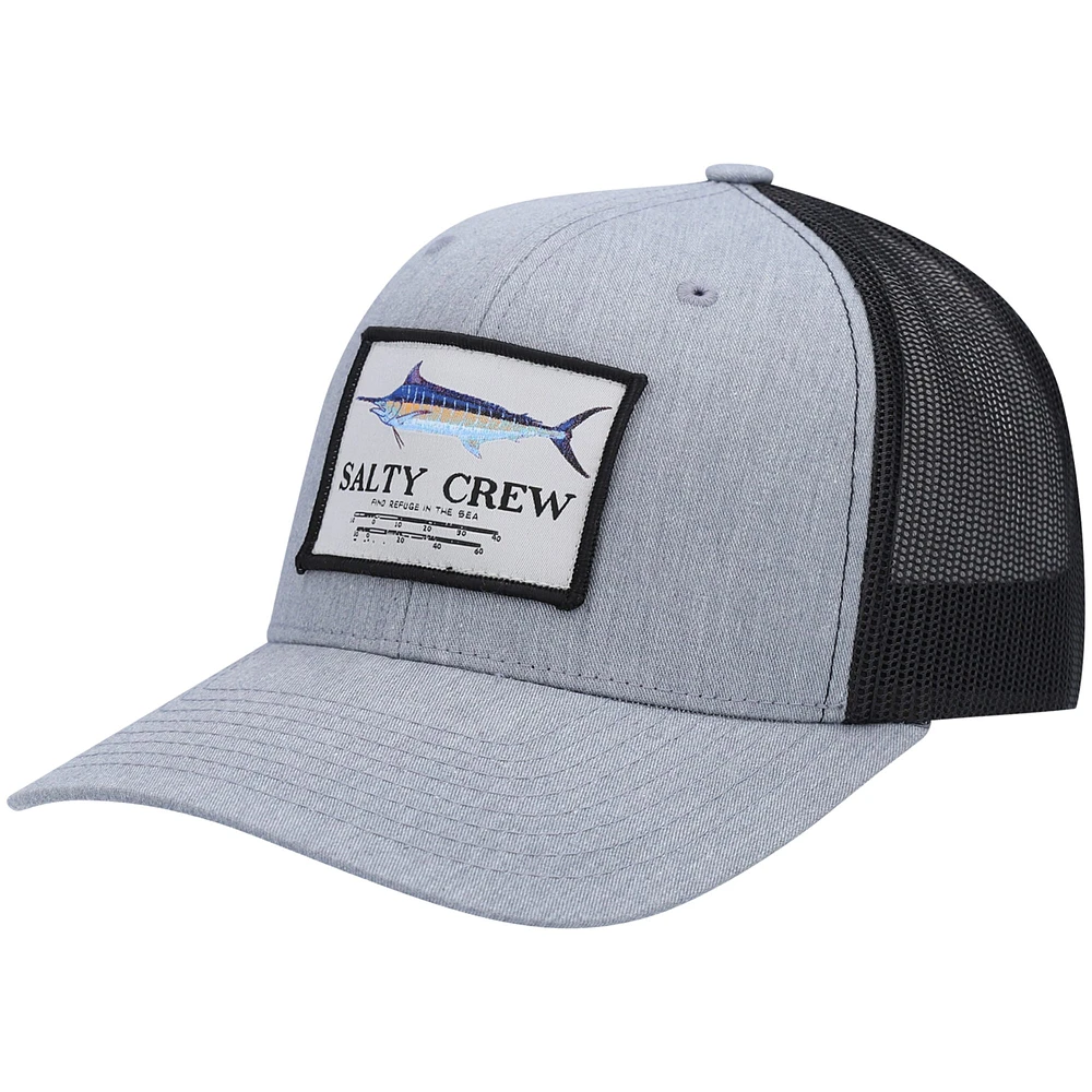 Casquette Salty Crew Heathered Grey/Black Marlin Mount Retro Trucker Snapback pour homme