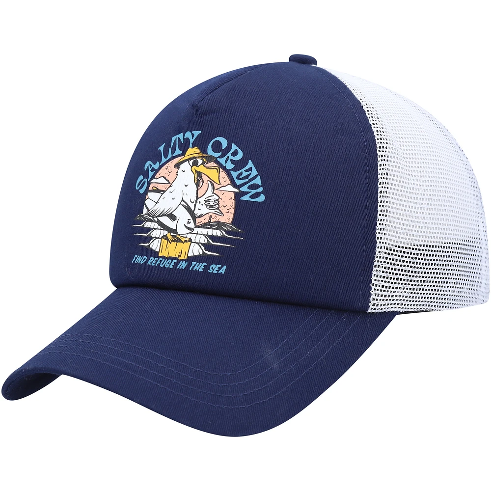 Youth Salty Crew Navy/White Gone Fishing Foamy Trucker Snapback Hat