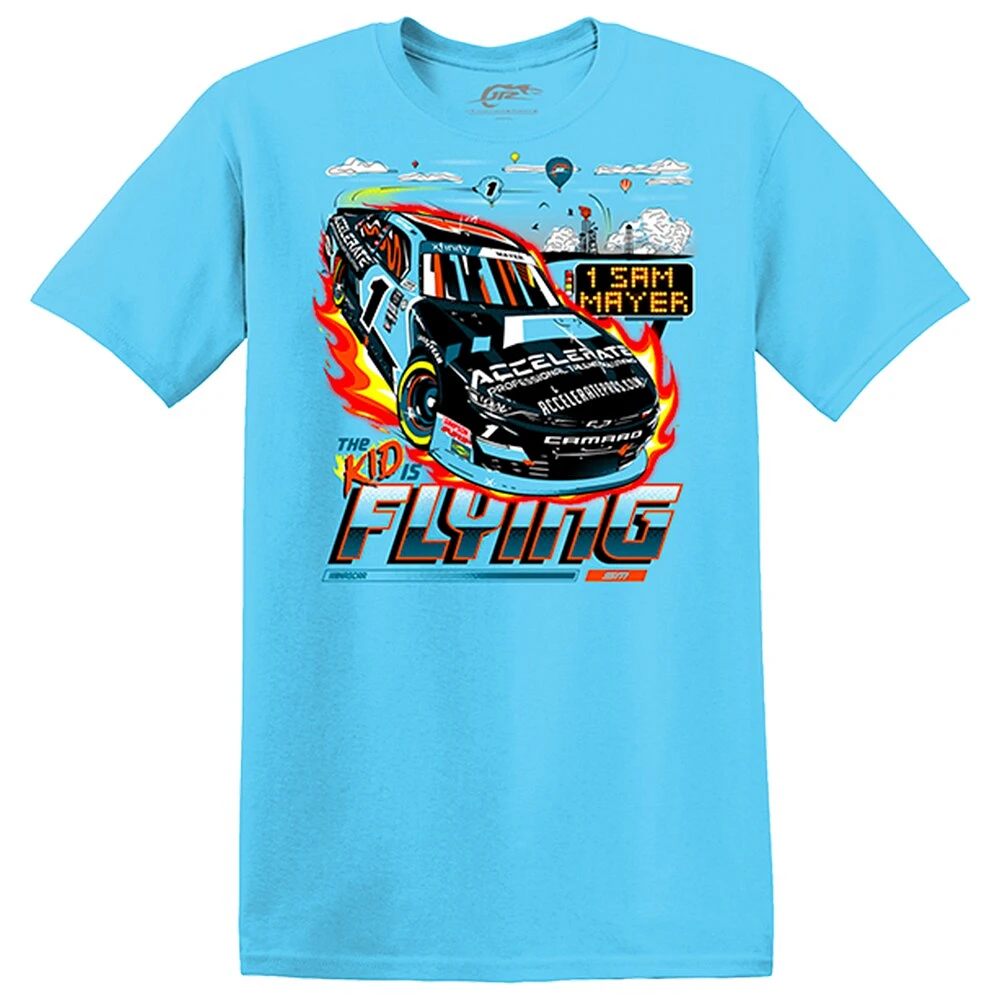 T-shirt Sam Mayer Accelerate Car pour homme JR Motorsports Official Team Apparel bleu poudré