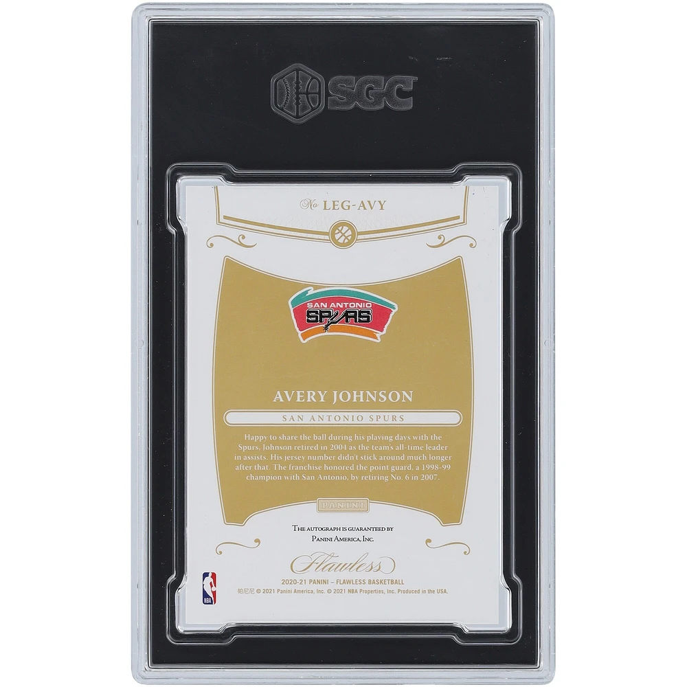 Carte Panini Flawless Platinum 2020-21 autographiée par Avery Johnson des San Antonio Spurs #LEG-AVY #1/1 SGC authentifiée 9/10 avec inscription « Prov 3:5 »
