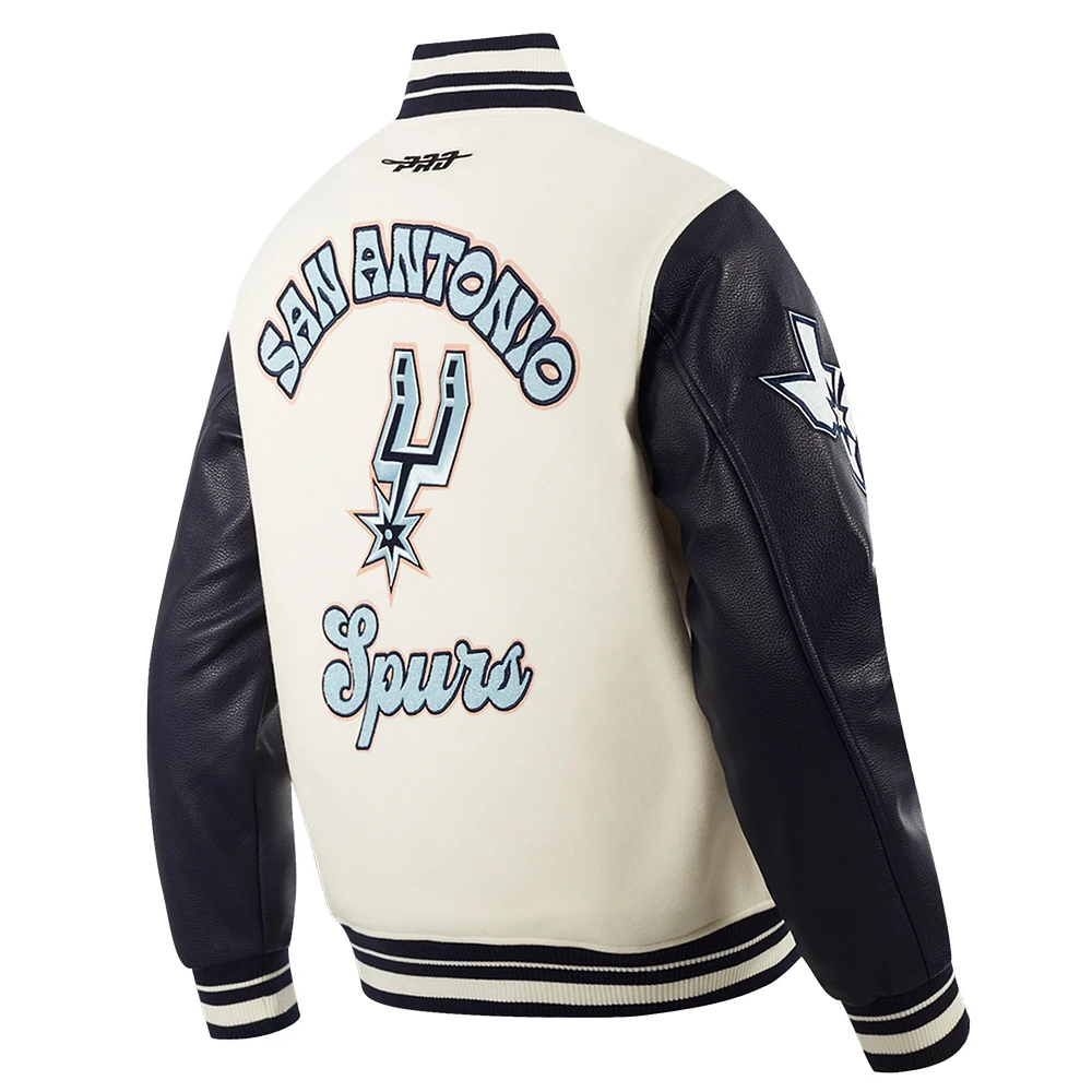 Veste universitaire en laine à fermeture éclair intégrale Pro Standard Cream San Antonio Spurs 2024/25 City Edition pour homme