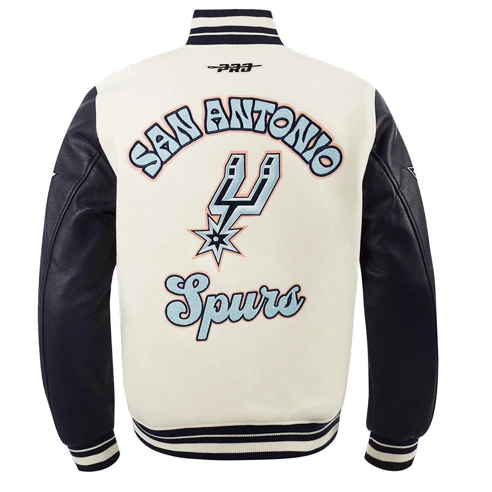 Veste universitaire en laine à fermeture éclair intégrale Pro Standard Cream San Antonio Spurs 2024/25 City Edition pour homme
