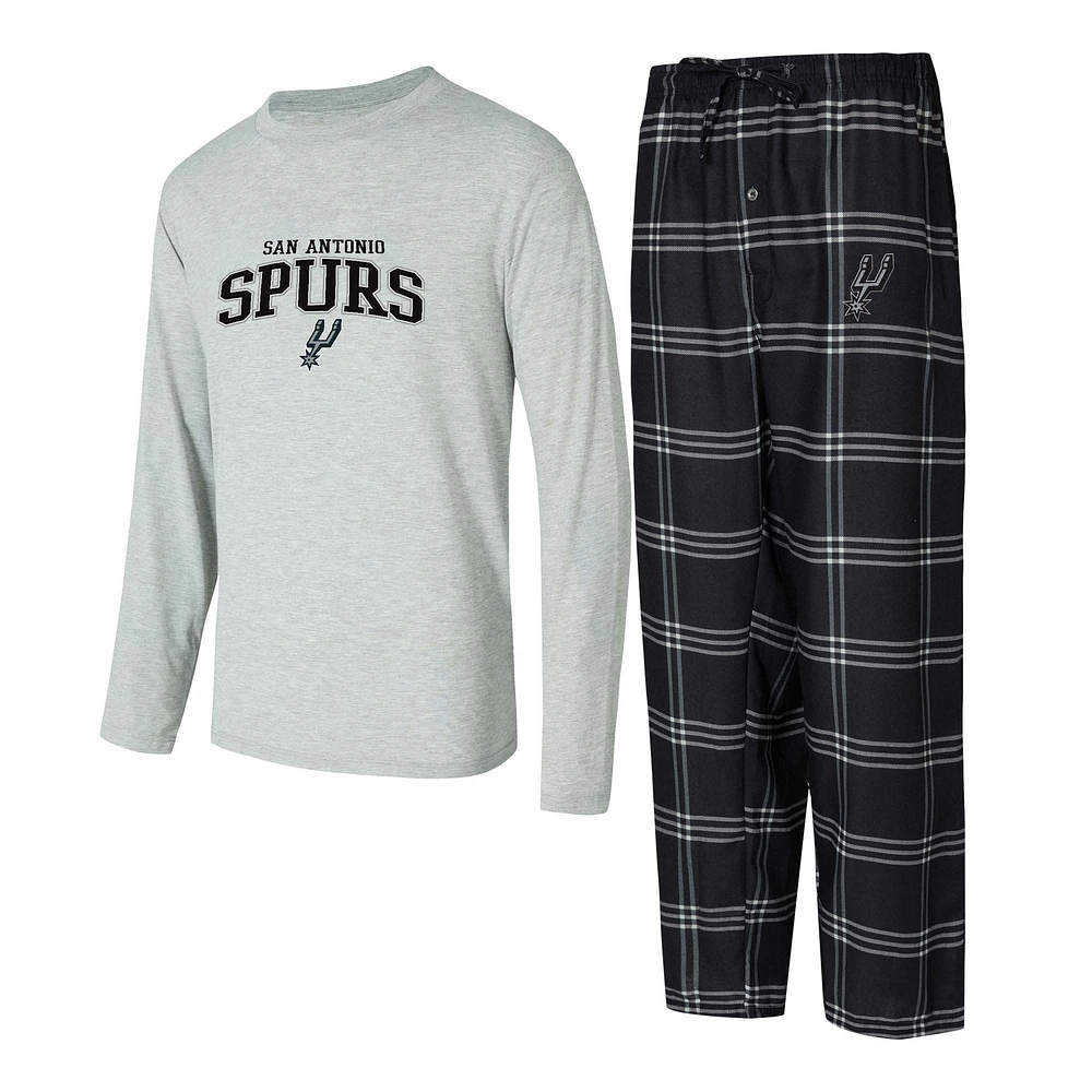 Ensemble t-shirt à manches longues et pantalon carreaux noir/gris San Antonio Spurs Petition pour homme Concepts Sport