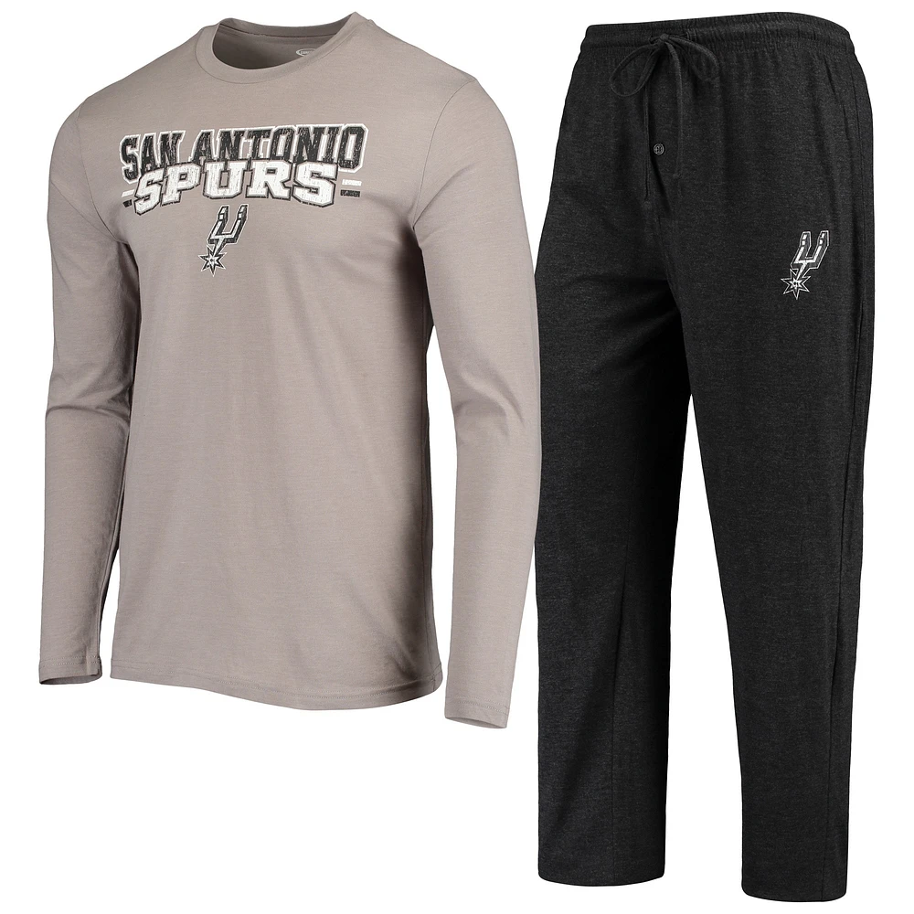 Ensemble de pyjama à manches longues et pantalon San Antonio Spurs Concepts Sport gris/noir pour homme