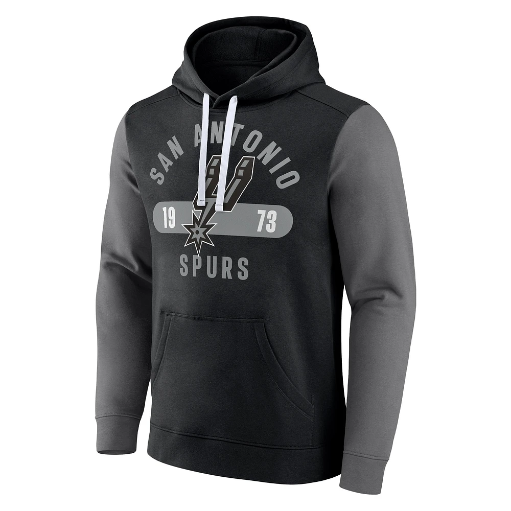 Men's Fanatics Black/Gray San Antonio Spurs Attack Colorblock Pullover Hoodie