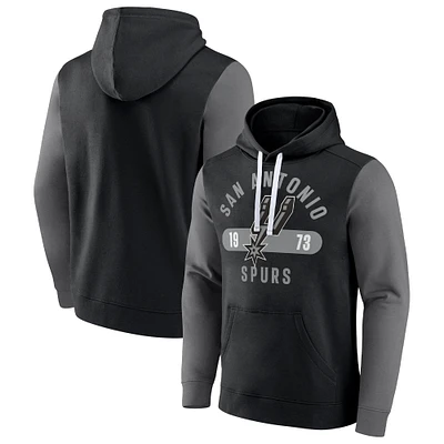 Men's Fanatics Black/Gray San Antonio Spurs Attack Colorblock Pullover Hoodie