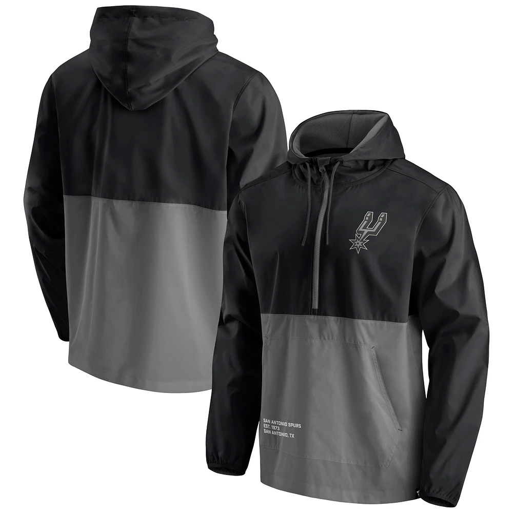 Men's Fanatics Black/Silver San Antonio Spurs Block Party Thrill Seeker - Half-Zip Hoodie Jacket