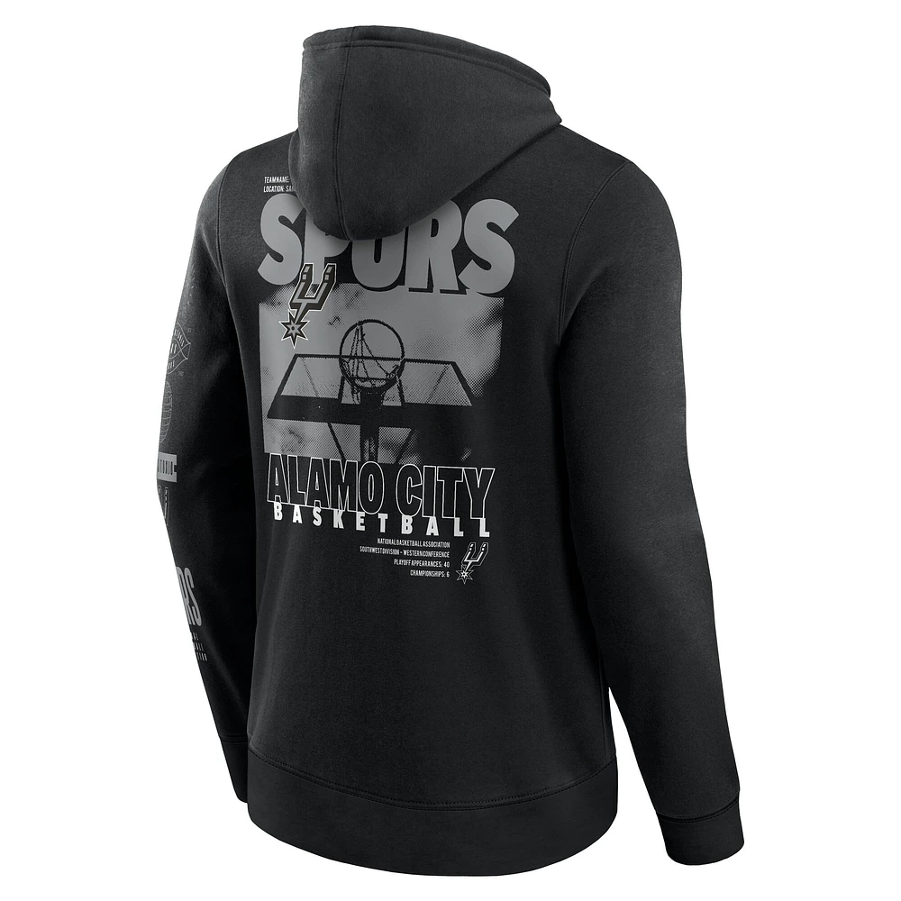 Sweat à capuche croisé Fanatics noir San Antonio Spurs Game Time pour homme