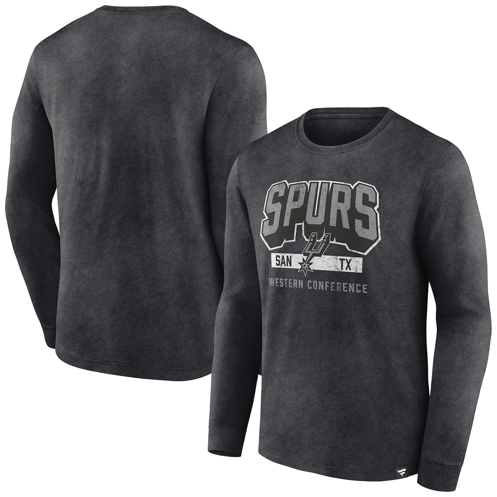 T-shirt à manches longues Fanatics Heather Charcoal San Antonio Spurs Front Court Press Snow Wash pour hommes