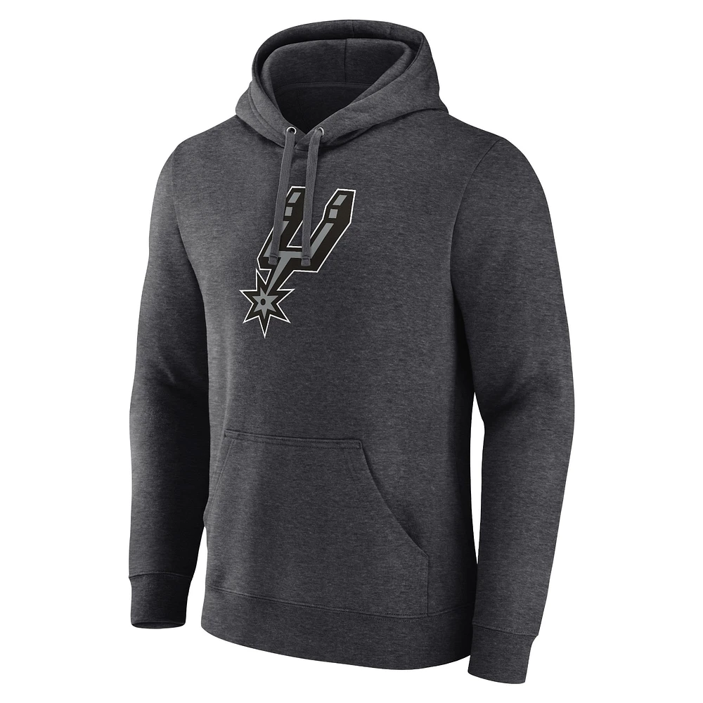 Men's Fanatics  Heather Charcoal San Antonio Spurs Primary Logo Pullover Hoodie