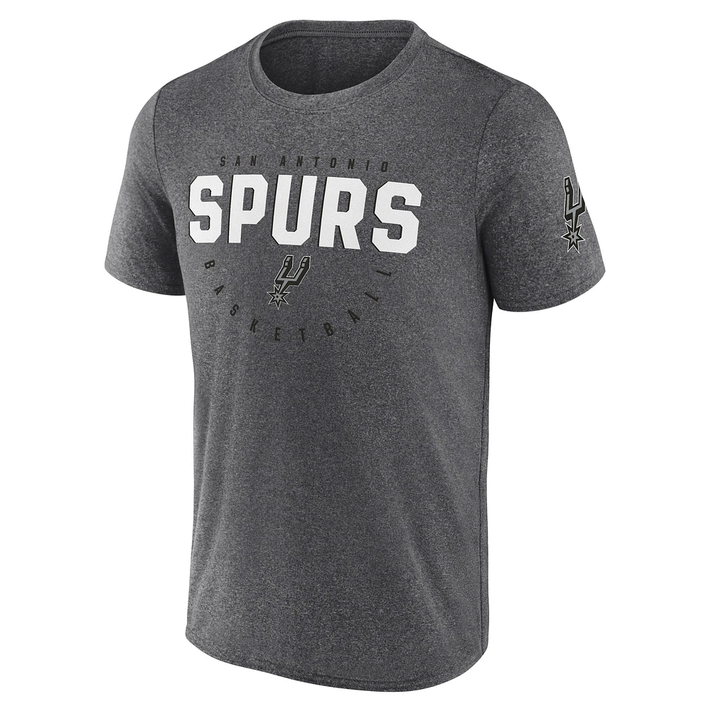 T-shirt d'entraînement de performance pour hommes Heather Charcoal San Antonio Spurs Block