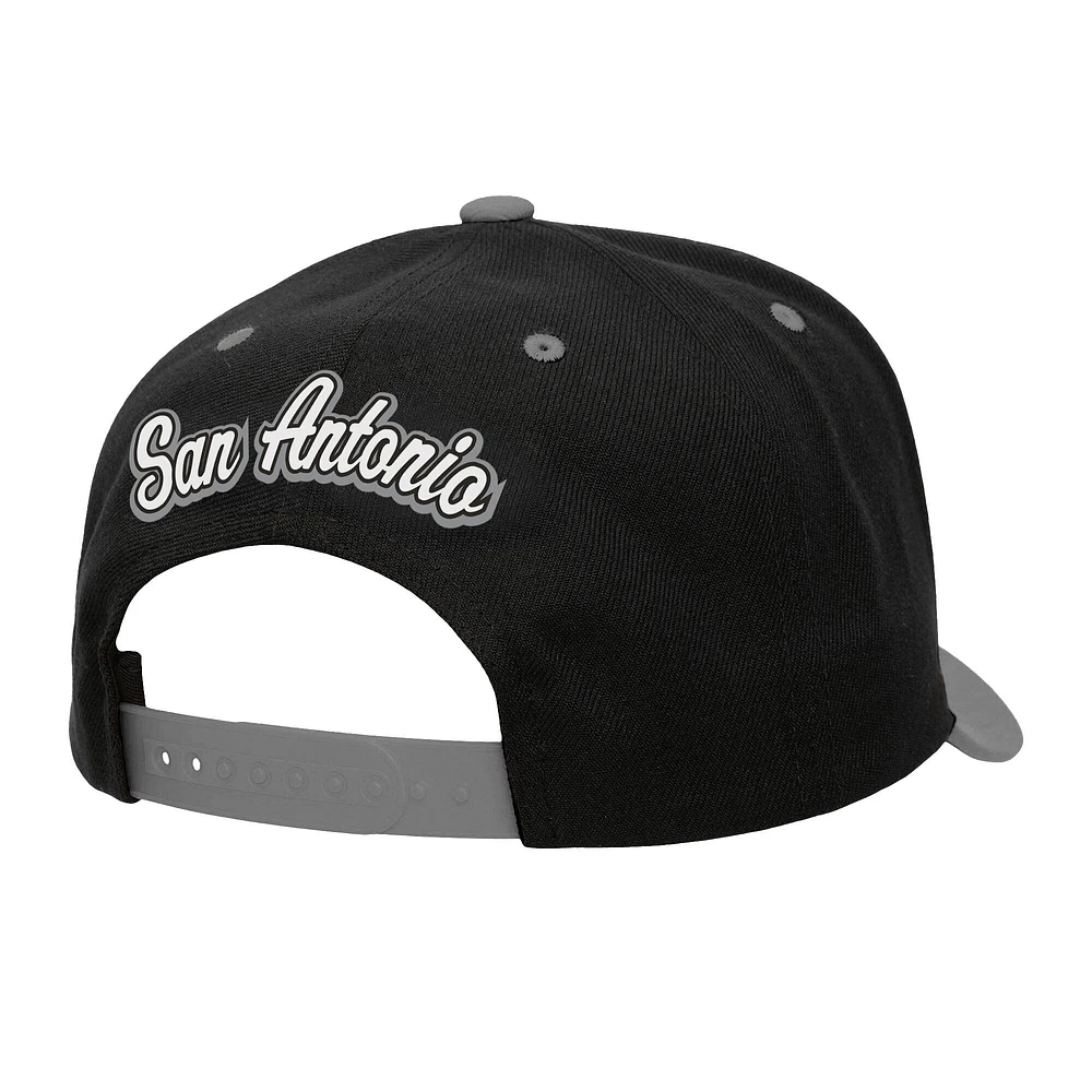 Men's Mitchell & Ness Black/Silver San Antonio Spurs Backside Script 2-Tone Pro Crown Adjustable Hat