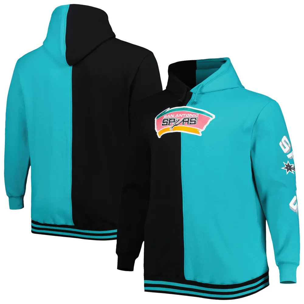 Men's Mitchell & Ness Black/Teal San Antonio Spurs Big Tall Hardwood Classics Split Pullover Hoodie