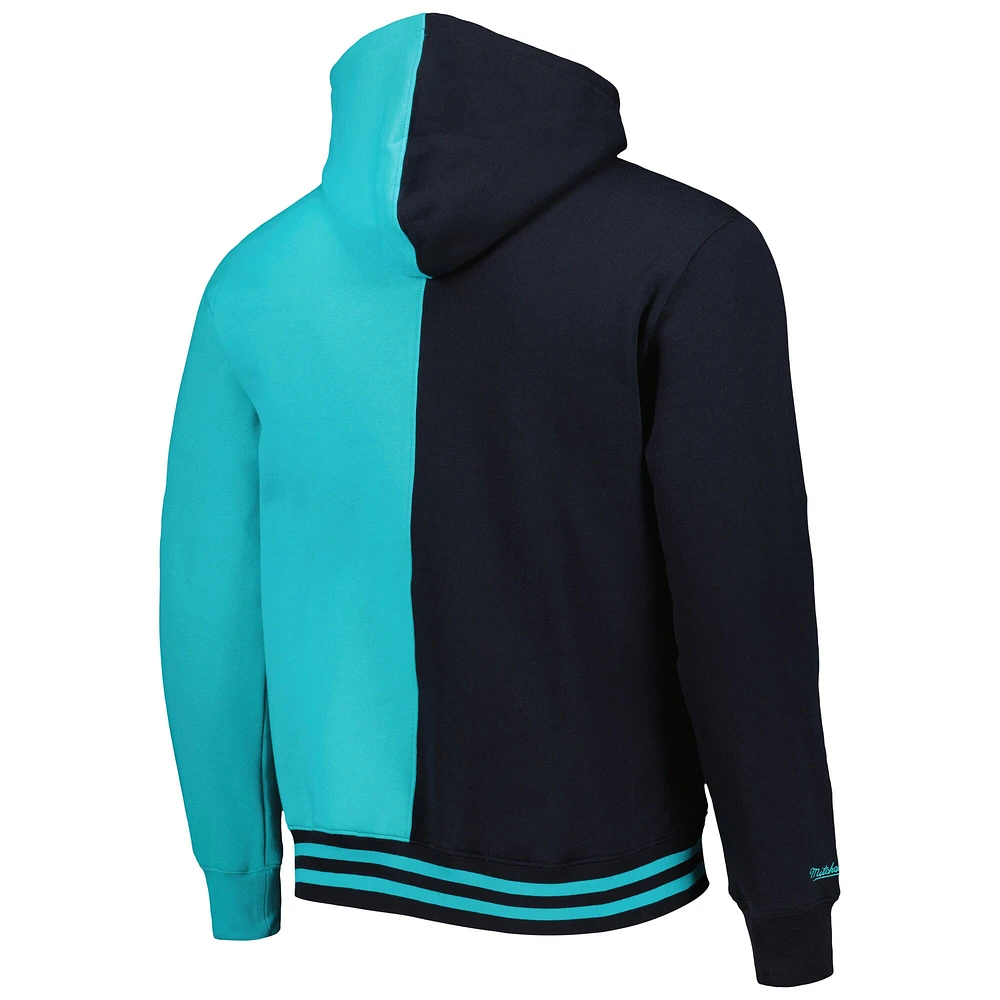 Men's Mitchell & Ness Black/Teal San Antonio Spurs Hardwood Classics Split Pullover Hoodie
