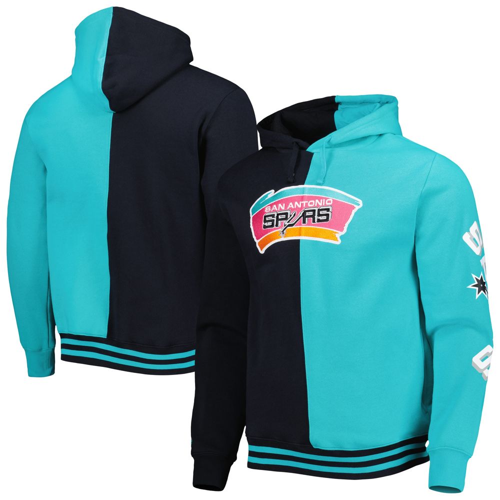 Men's Mitchell & Ness Black/Teal San Antonio Spurs Hardwood Classics Split Pullover Hoodie