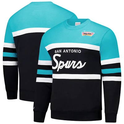 Men's Mitchell & Ness Black/Teal San Antonio Spurs Hardwood Classics Vintage Logo Head Coach Pullover Sweatshirt