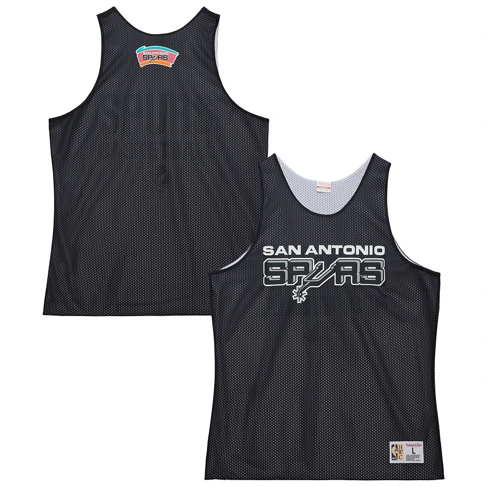 Maillot d'entraînement réversible en maille noir/blanc pour homme Mitchell & Ness San Antonio Spurs Hardwood Classics