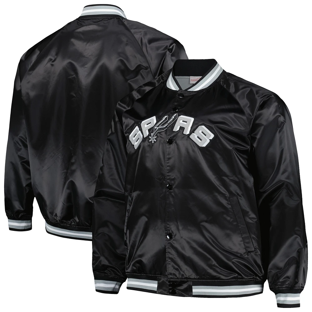 Veste noire à fermeture éclair intégrale raglan en satin Mitchell & Ness pour hommes Big Tall Hardwood Classics Wordmark