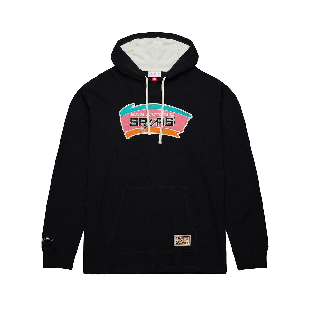 Men's Mitchell & Ness Black San Antonio Spurs Hardwood Classics Lightweight Thermal Pullover Hoodie